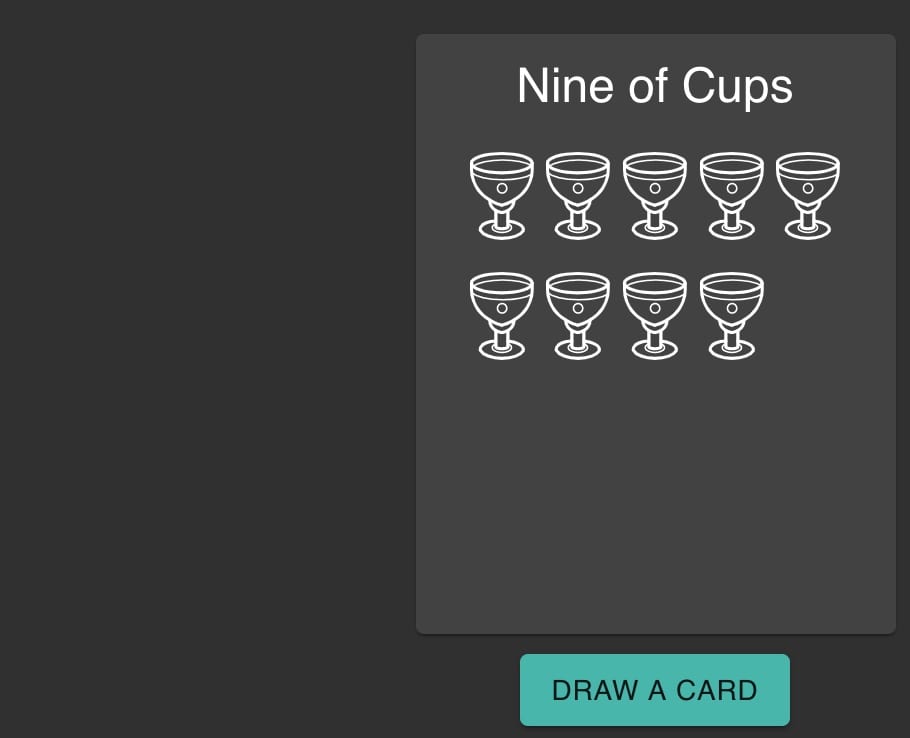 screenshot of tarot app, showing nine of cups