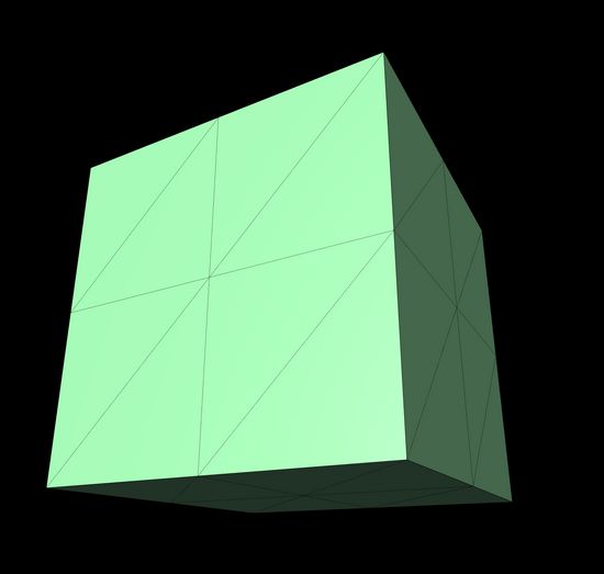 a cube where each face is divided into 4 squares, each with a diagonal line through it